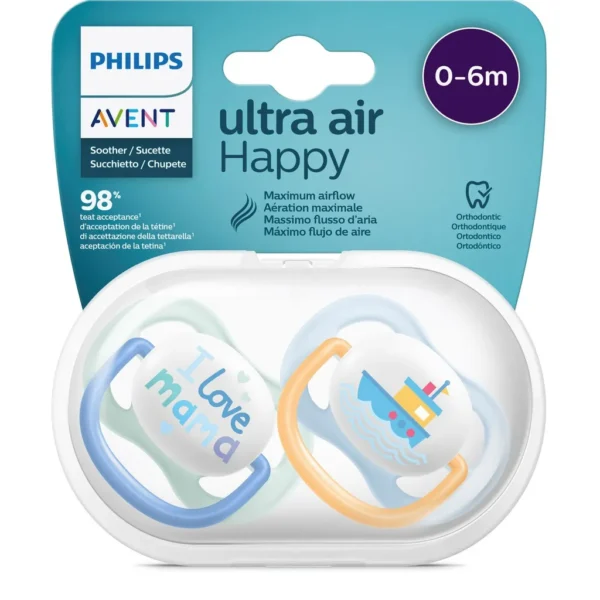 Avent Ultra Air Happy Sucette Orthodontique 0-6M Garçon 2U