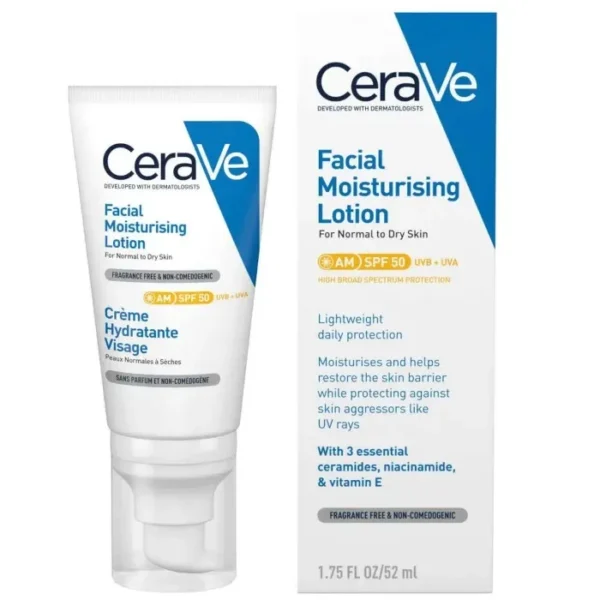 Cerave Crème Hydratante Visage Spf50 Peaux Normales À Sèches 52Ml