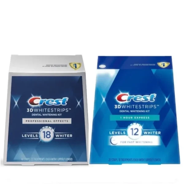 Crest 3D Whitestrips Kits De Blanchiment 18 Levels 40 Bandes + 1H Express 12 Levels 20 Bandes Pack
